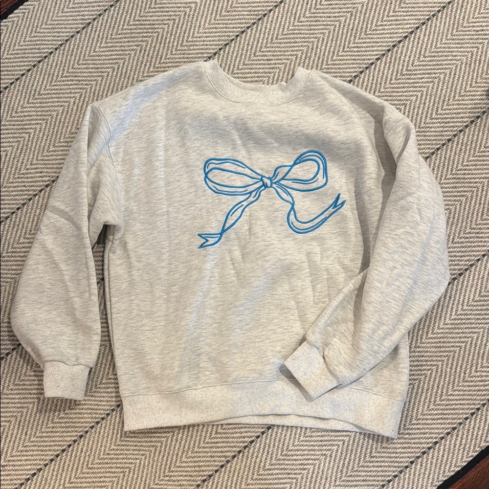 Bailey Rose Gray Sweater with Blue Bow